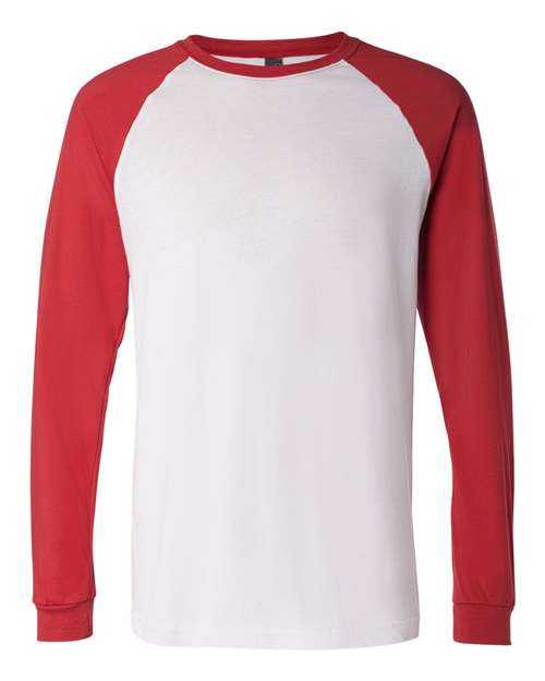 Bella + Canvas 3000 Long Sleeve Jersey Baseball Tee - White Canvas Red - HIT a Double