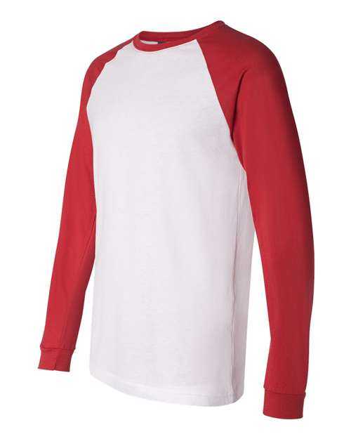 Bella + Canvas 3000 Long Sleeve Jersey Baseball Tee - White Canvas Red - HIT a Double