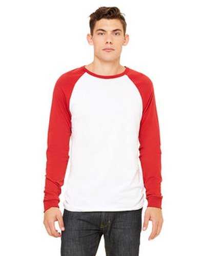 Bella + Canvas 3000C Men's Jersey Long-Sleeve Baseball T-Shirt - White Canavyas Red - HIT a Double