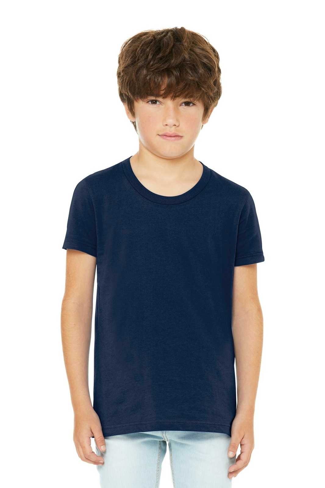 Bella + Canvas 3001Y Youth Jersey Short Sleeve Tee - Navy - HIT a Double