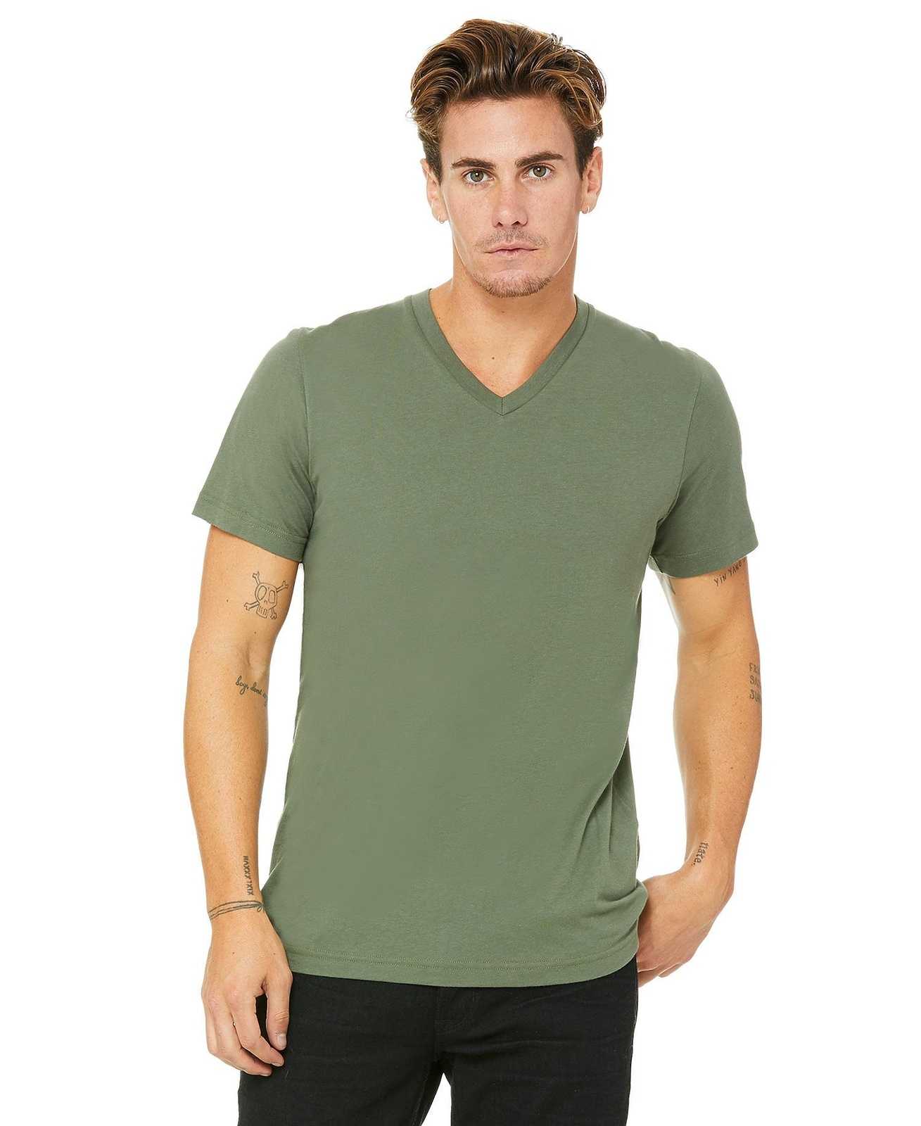 Bella + Canvas 3005 Unisex Jersey Short Sleeve V-Neck Tee - Military Green - HIT a Double