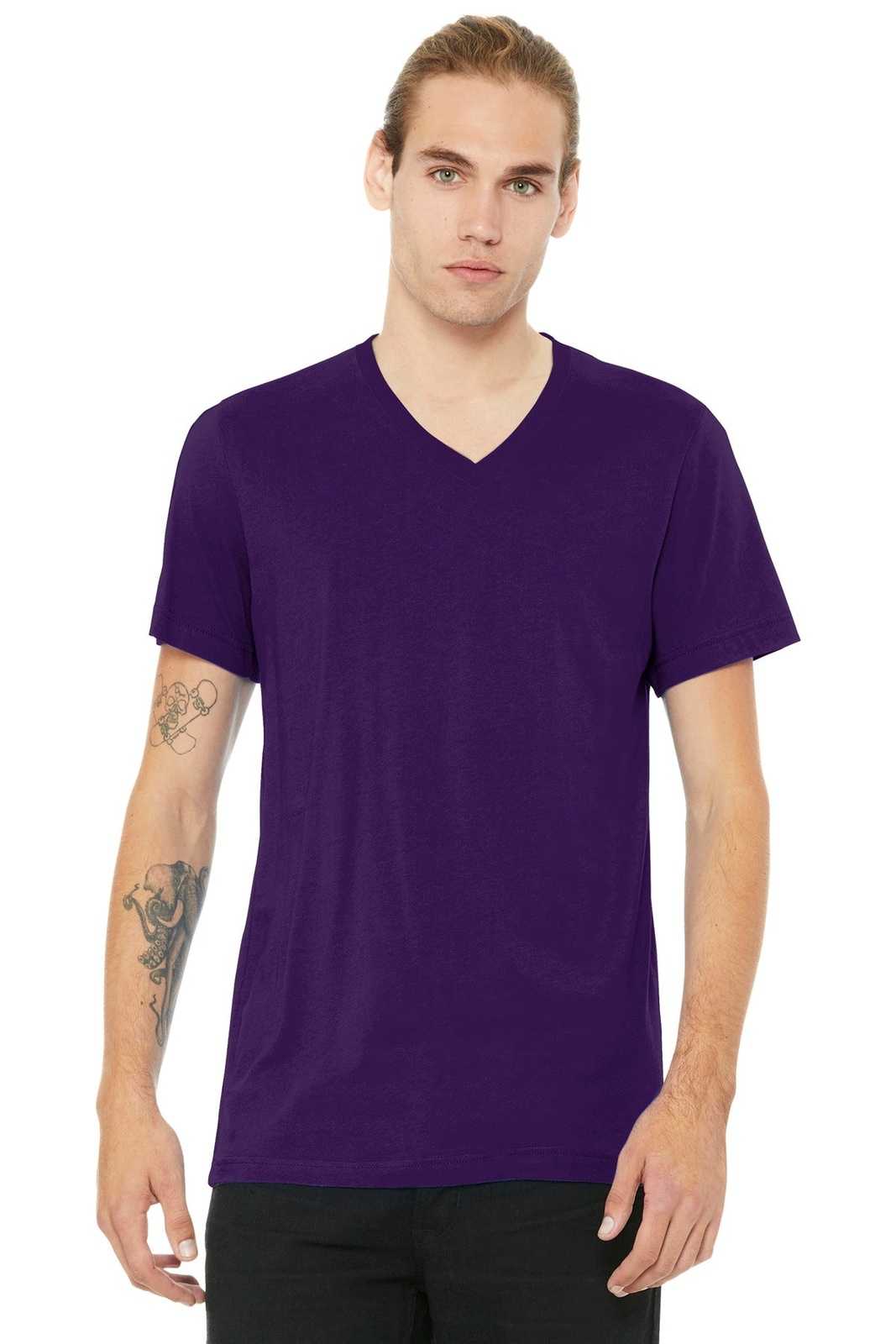 Bella + Canvas 3005 Unisex Jersey Short Sleeve V-Neck Tee - Team Purple - HIT a Double