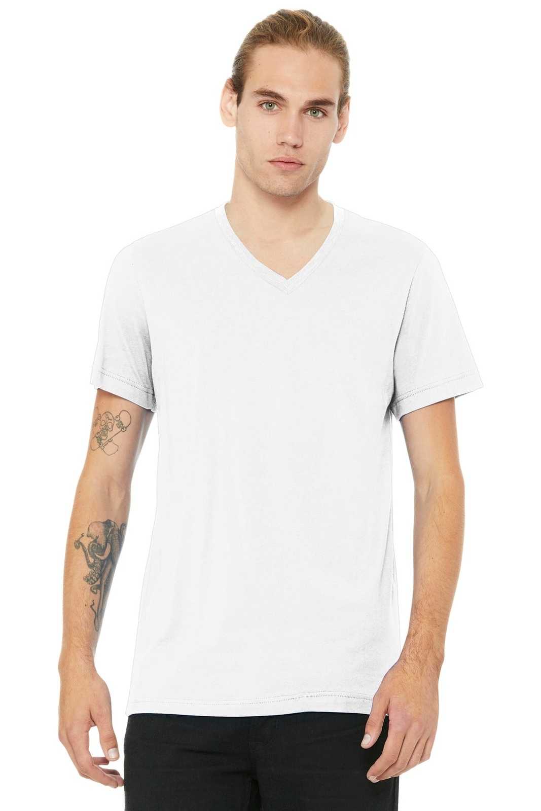 Bella + Canvas 3005 Unisex Jersey Short Sleeve V-Neck Tee - White - HIT a Double