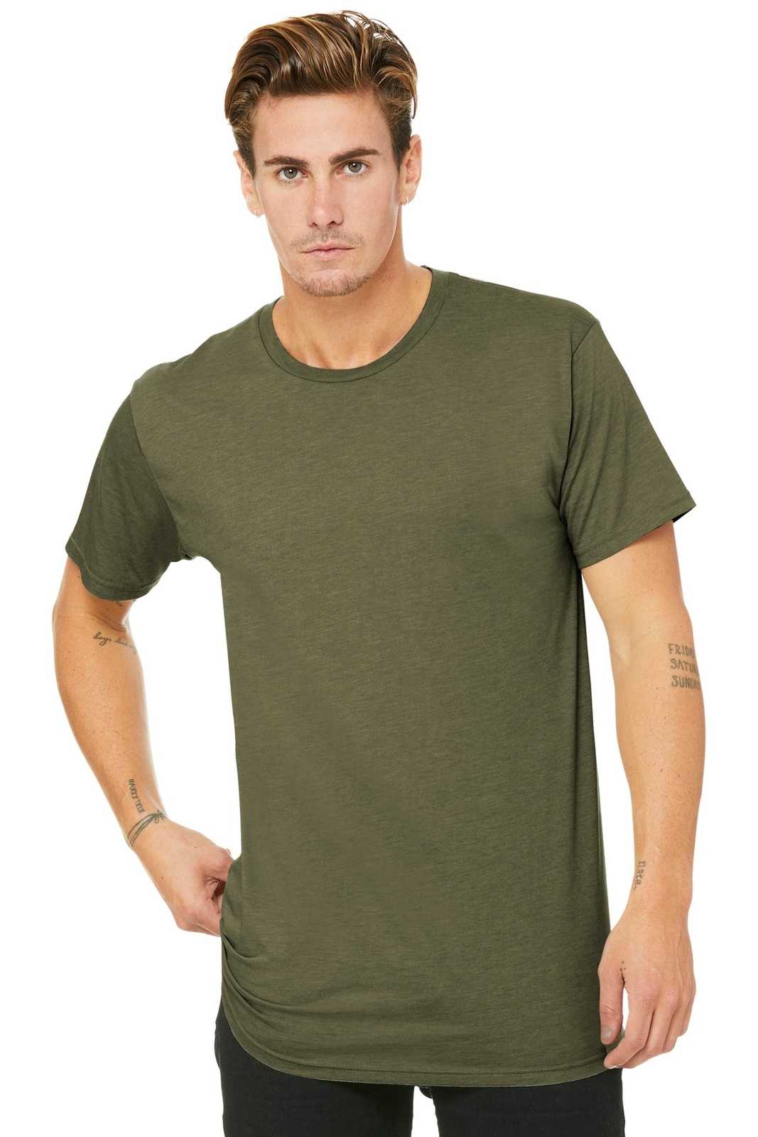 Bella + Canvas 3006 Men's Long Body Urban Tee - Heather Olive - HIT a Double