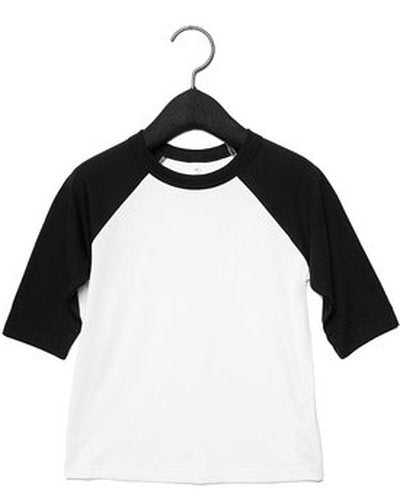 Bella + Canvas 3200T Toddler 3/4 Sleeve Baseball T-Shirt - White Black - HIT a Double