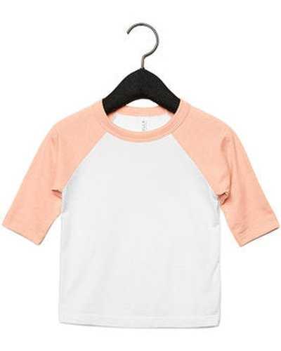 Bella + Canvas 3200T Toddler 3/4 Sleeve Baseball T-Shirt - White Heather Peach - HIT a Double