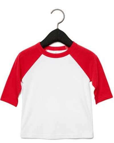 Bella + Canvas 3200T Toddler 3/4 Sleeve Baseball T-Shirt - White Red - HIT a Double