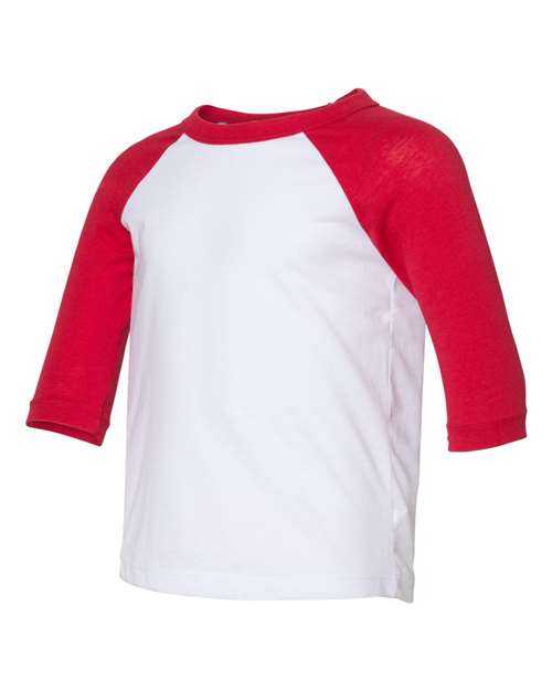 Bella + Canvas 3200T Toddler Three-Quarter Sleeve Baseball Tee - White Red - HIT a Double