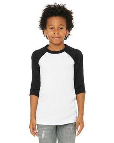 Bella + Canvas 3200Y Youth 3/4 Sleeve Baseball T-Shirt - White Black - HIT a Double