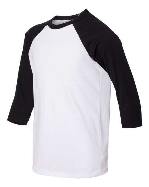 Bella + Canvas 3200Y Youth Three-Quarter Sleeve Baseball Tee - White Black - HIT a Double