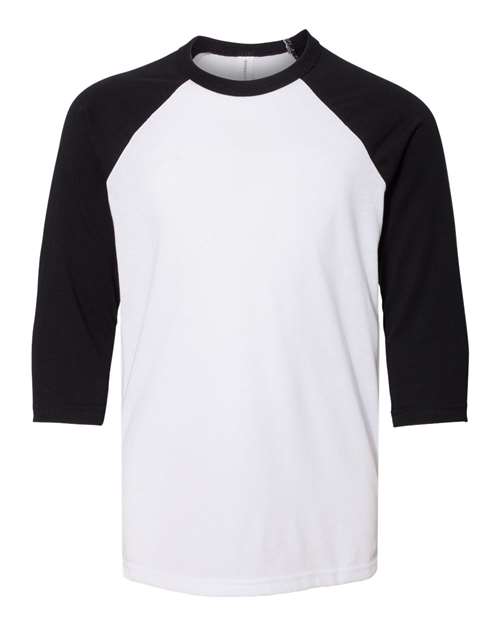 Bella + Canvas 3200Y Youth Three-Quarter Sleeve Baseball Tee - White Black - HIT a Double