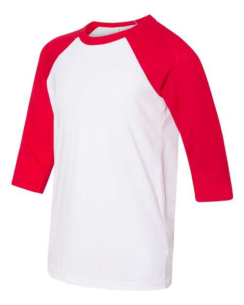 Bella + Canvas 3200Y Youth Three-Quarter Sleeve Baseball Tee - White Red - HIT a Double
