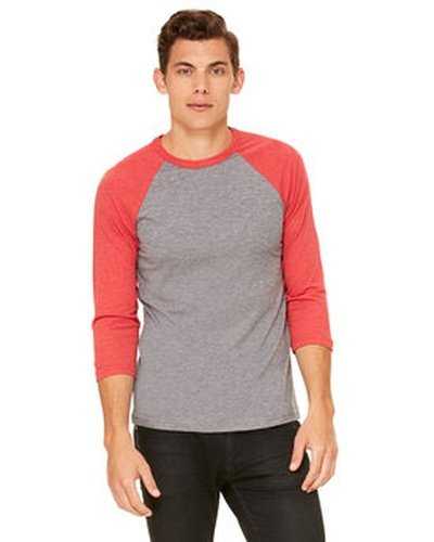 Bella + Canvas 3200 Unisex 3/4 Sleeve Baseball T-Shirt - Gray L Red Triblend - HIT a Double