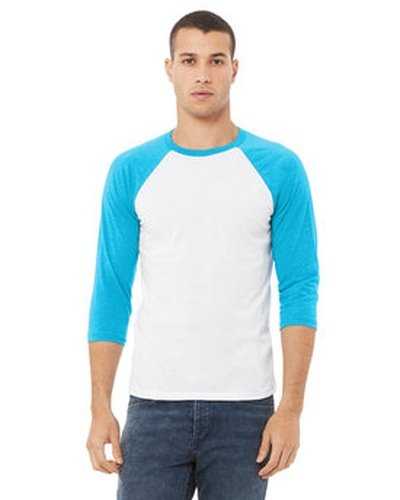 Bella + Canvas 3200 Unisex 3/4 Sleeve Baseball T-Shirt - White Neon Blue - HIT a Double