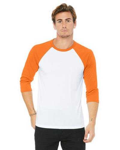 Bella + Canvas 3200 Unisex 3/4 Sleeve Baseball T-Shirt - White Neon Orange - HIT a Double