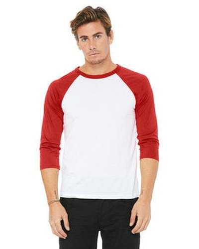 Bella + Canvas 3200 Unisex 3/4 Sleeve Baseball T-Shirt - White Red - HIT a Double