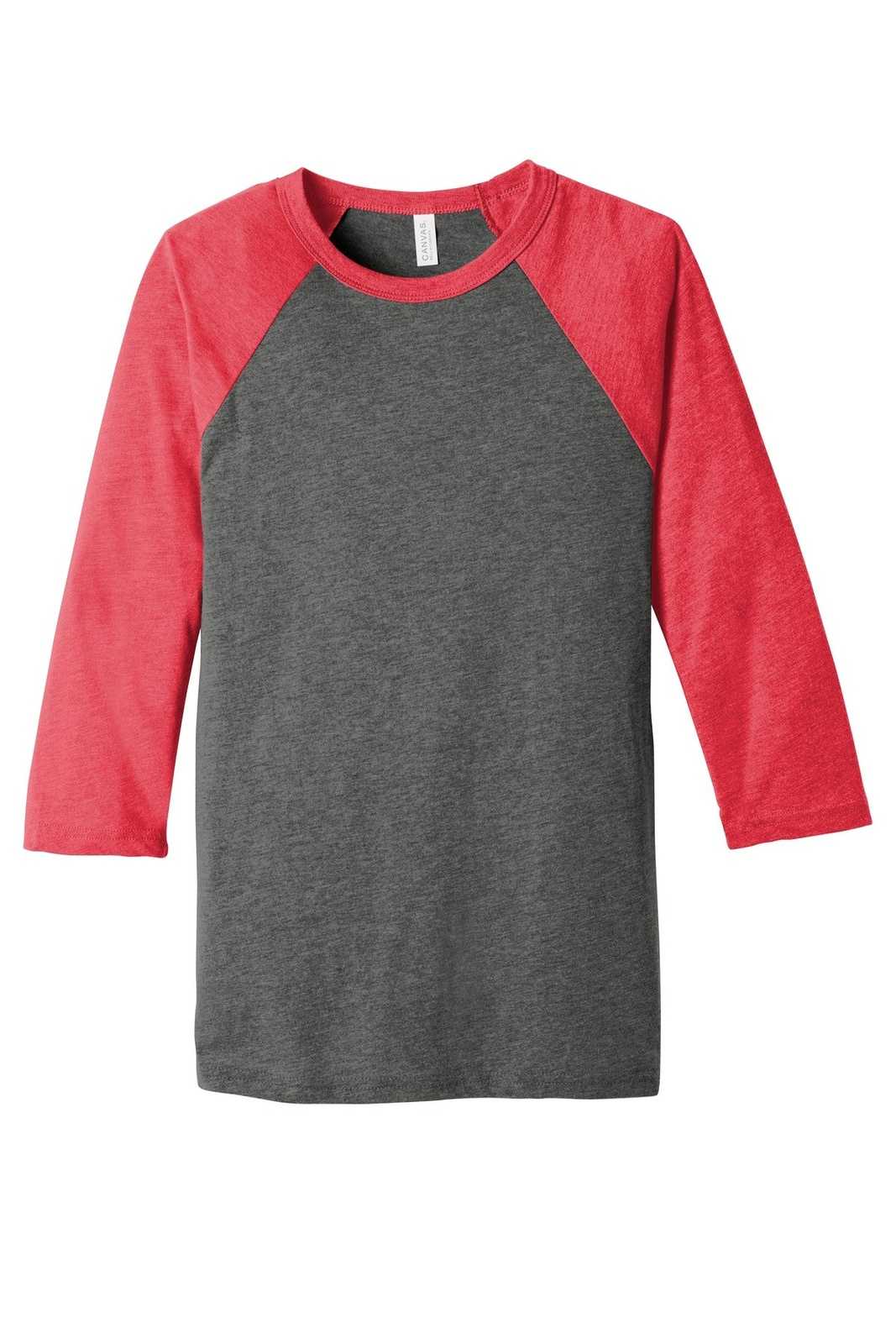 Bella + Canvas 3200 Unisex 3/4-Sleeve Baseball Tee - Gray Red Triblend - HIT a Double