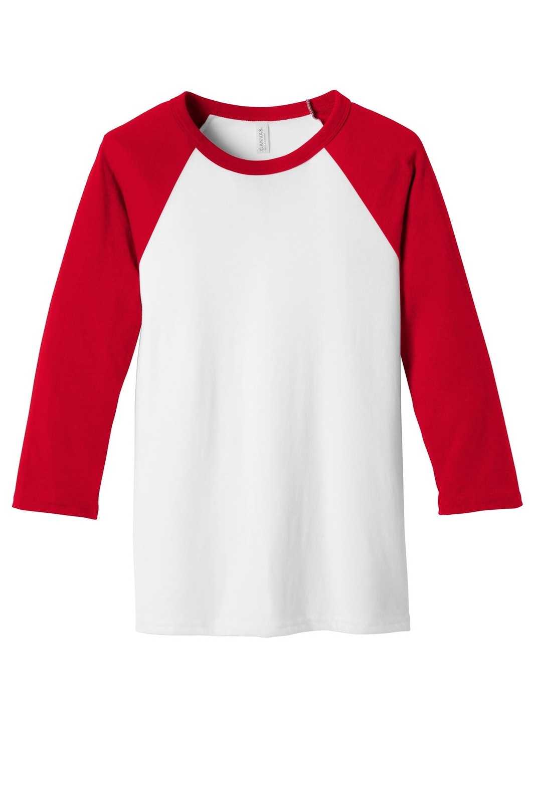 Bella + Canvas 3200 Unisex 3/4-Sleeve Baseball Tee - White Red - HIT a Double