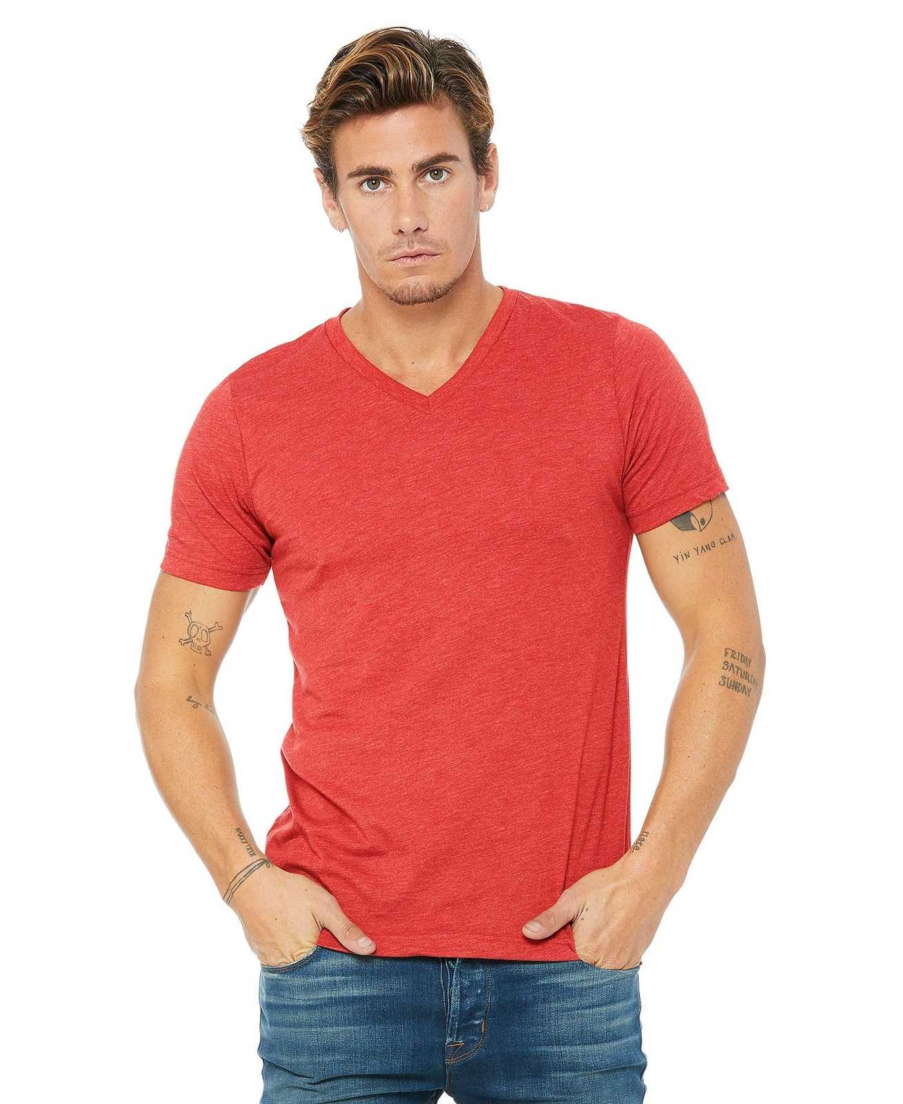 Bella + Canvas 3415 Unisex Triblend Short Sleeve V-Neck Tee - Red Triblend - HIT a Double