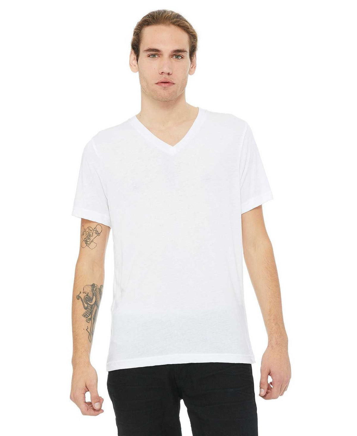 Bella + Canvas 3415 Unisex Triblend Short Sleeve V-Neck Tee - Solid White Triblend - HIT a Double