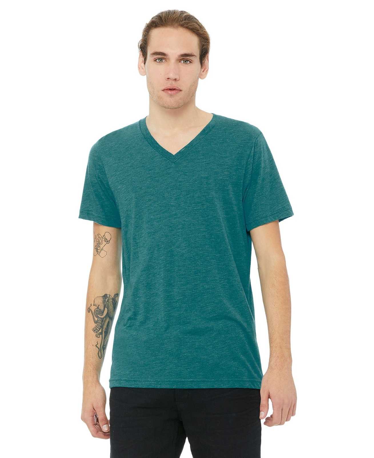 Bella + Canvas 3415 Unisex Triblend Short Sleeve V-Neck Tee - Teal Triblend - HIT a Double