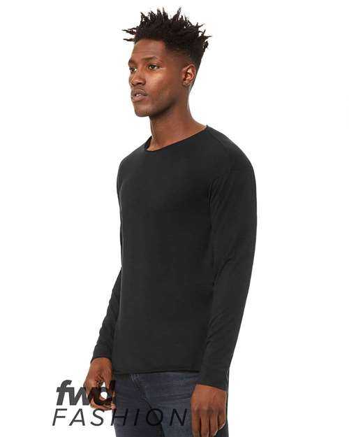 Bella + Canvas 3416 FWD Fashion Unisex Triblend Raw Neck Long Sleeve Tee - Solid Black Triblend - HIT a Double