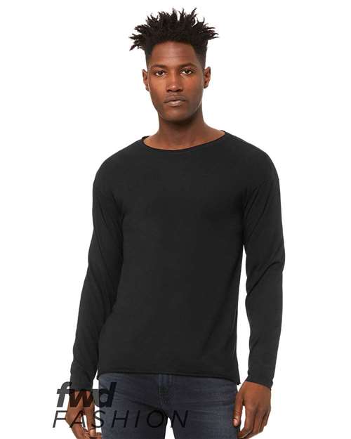 Bella + Canvas 3416 FWD Fashion Unisex Triblend Raw Neck Long Sleeve Tee - Solid Black Triblend - HIT a Double