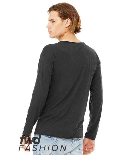 Bella + Canvas 3416 FWD Fashion Unisex Triblend Raw Neck Long Sleeve Tee - Solid Dark Grey Triblend - HIT a Double