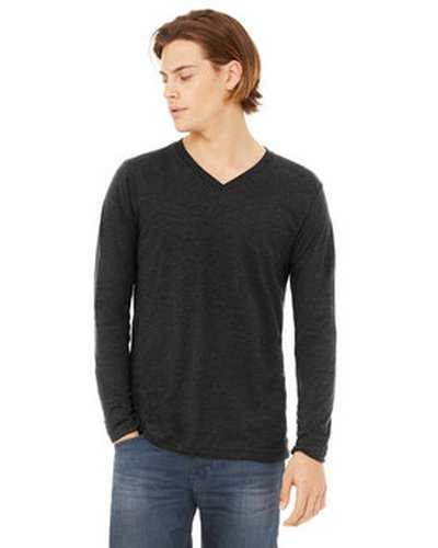 Bella + Canvas 3425 Unisex Jersey Long-Sleeve V-Neck T-Shirt - Charcoal Black Triblend - HIT a Double