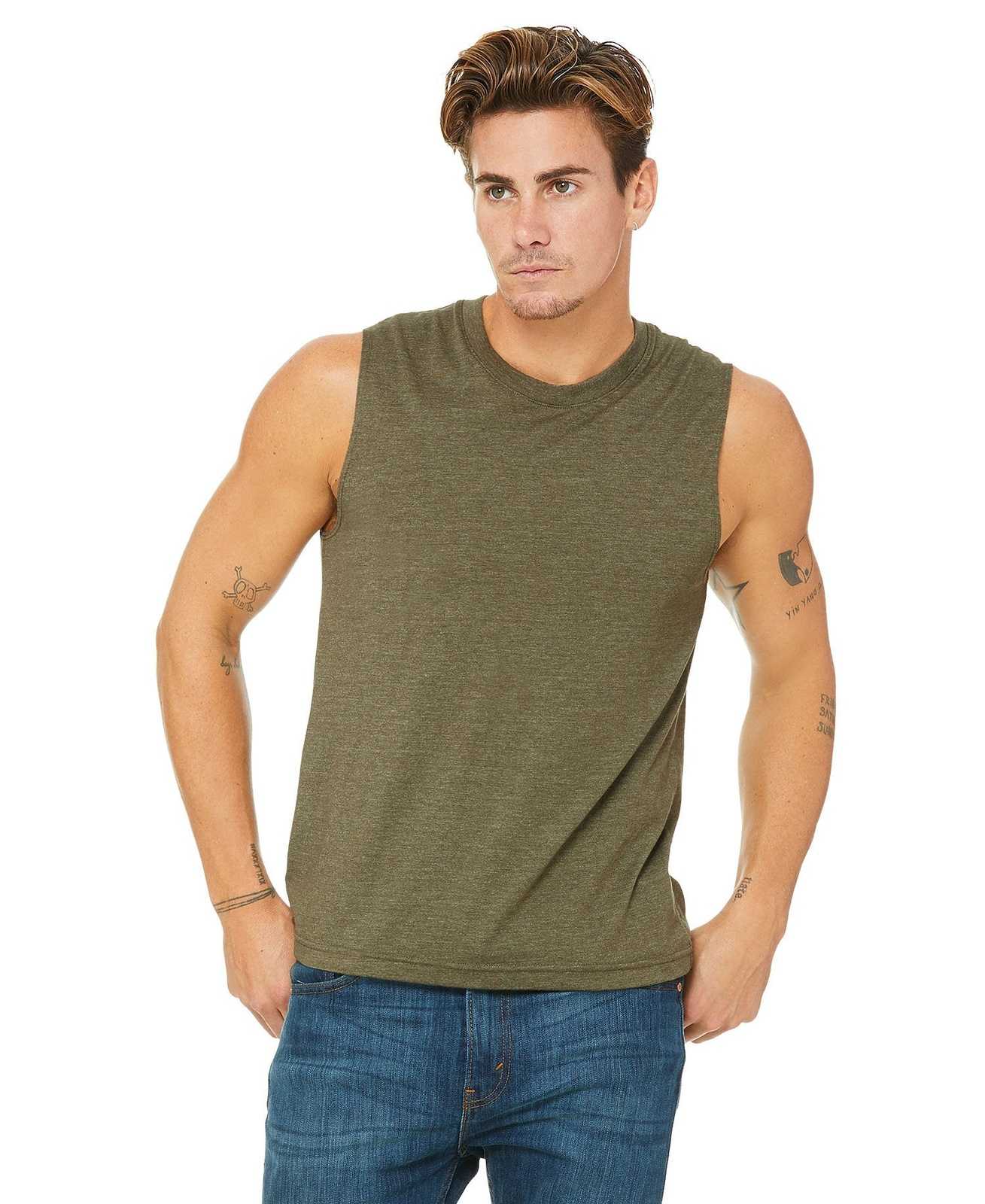 Bella + Canvas 3483 Unisex Jersey Muscle Tank - Heather Olive - HIT a Double