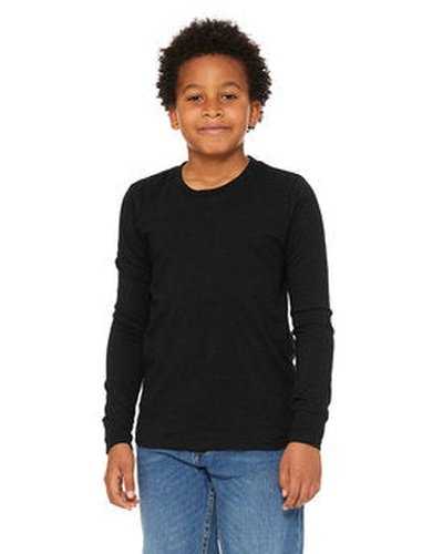 Bella + Canvas 3501Y Youth Jersey Long-Sleeve T-Shirt - Black Heather - HIT a Double