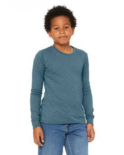 Bella + Canvas 3501Y Youth Jersey Long-Sleeve T-Shirt - Heather Deep Teal - HIT a Double