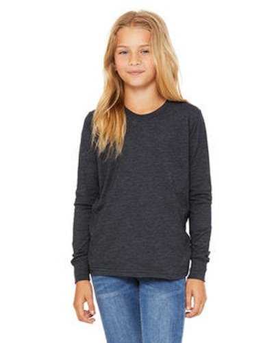 Bella + Canvas 3501Y Youth Jersey Long-Sleeve T-Shirt - Heather Navy - HIT a Double