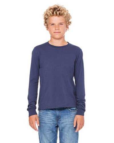 Bella + Canvas 3501Y Youth Jersey Long-Sleeve T-Shirt - Navy - HIT a Double