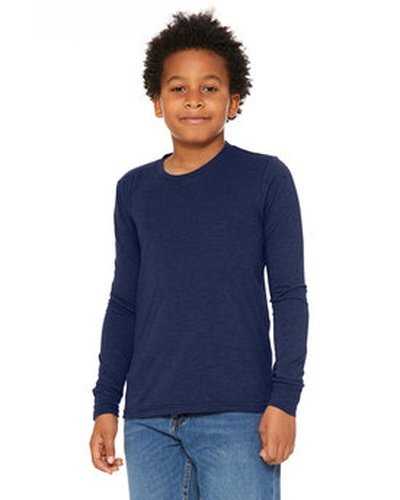 Bella + Canvas 3501Y Youth Jersey Long-Sleeve T-Shirt - Navy Triblend - HIT a Double