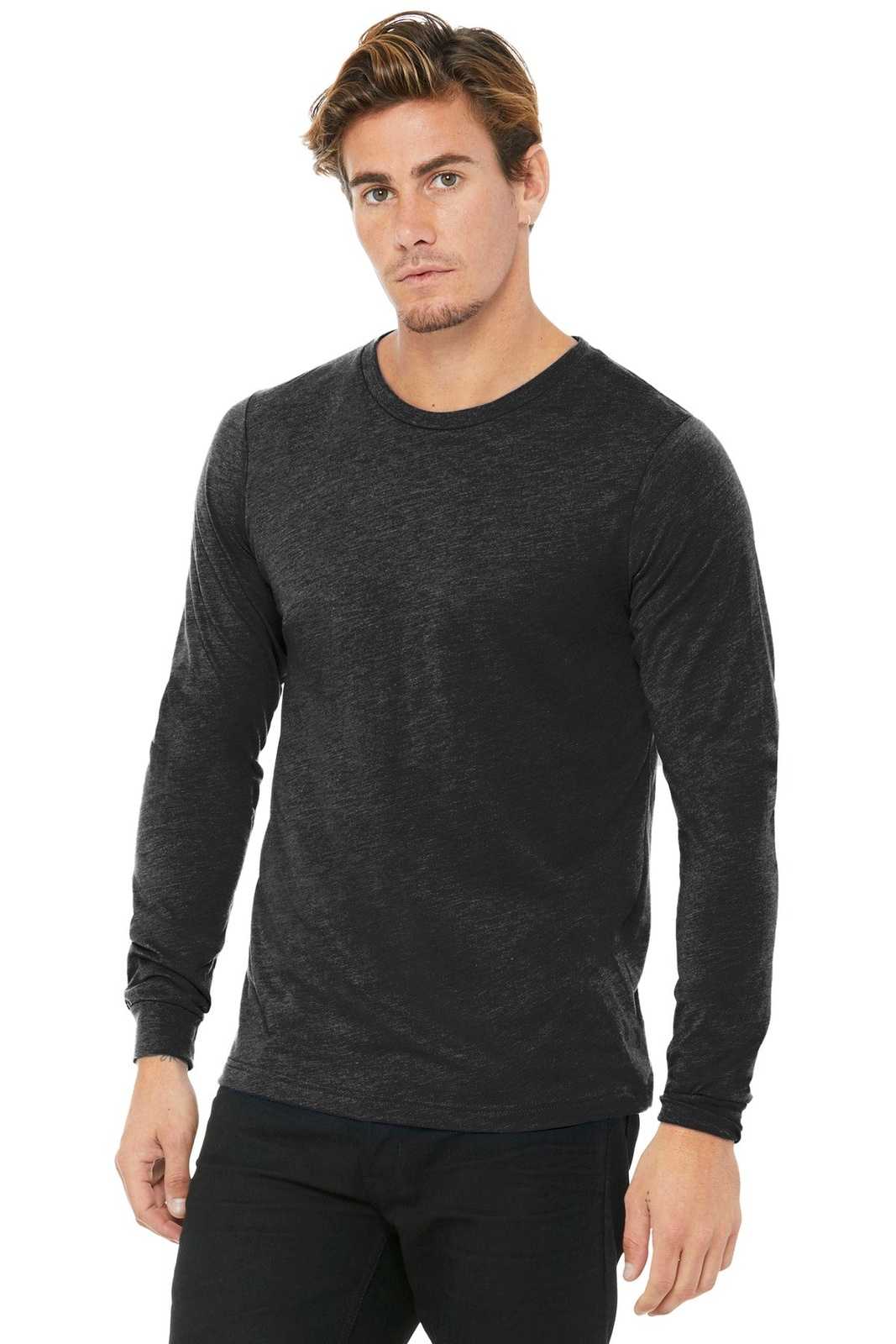 Bella + Canvas 3501 Unisex Jersey Long Sleeve Tee - Charcoal-Black Triblend - HIT A Double