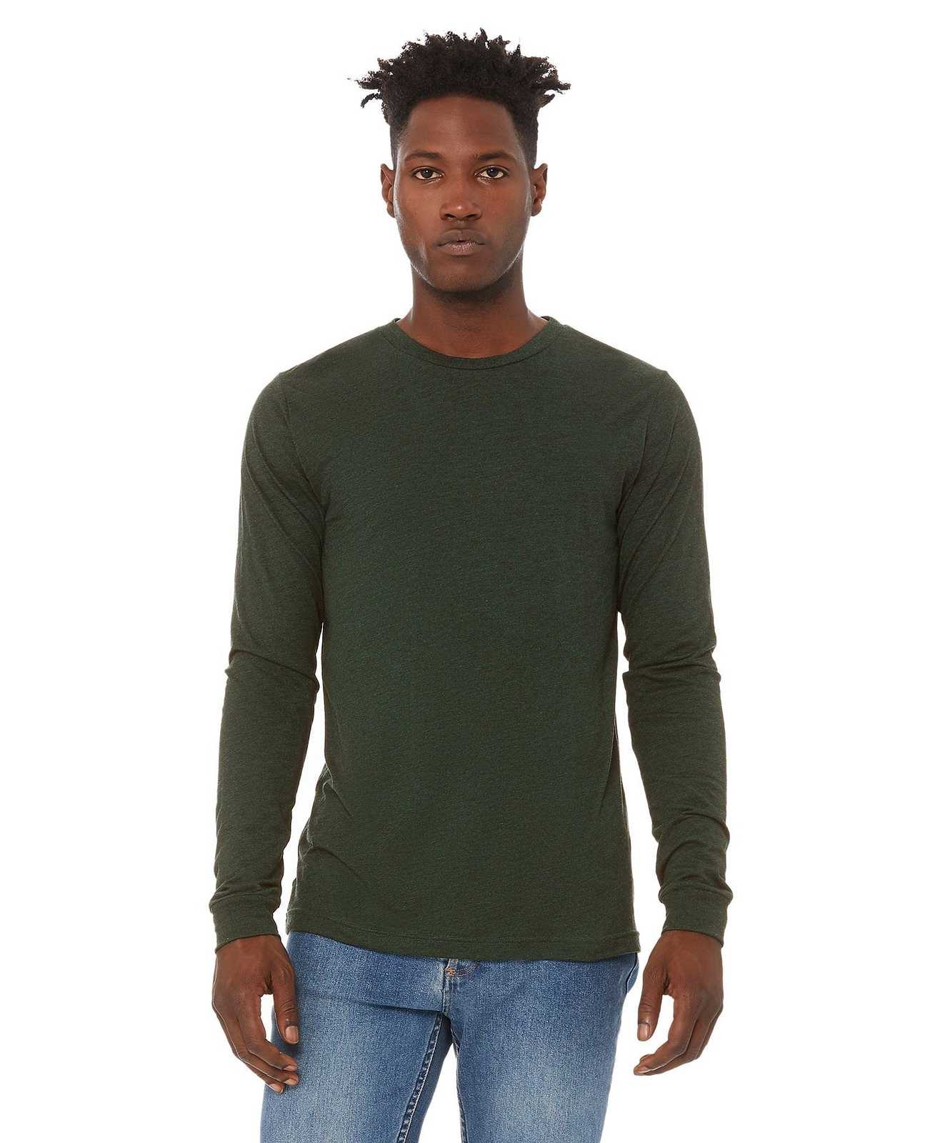 Bella + Canvas 3501 Unisex Jersey Long Sleeve Tee - Emerald Triblend - HIT a Double
