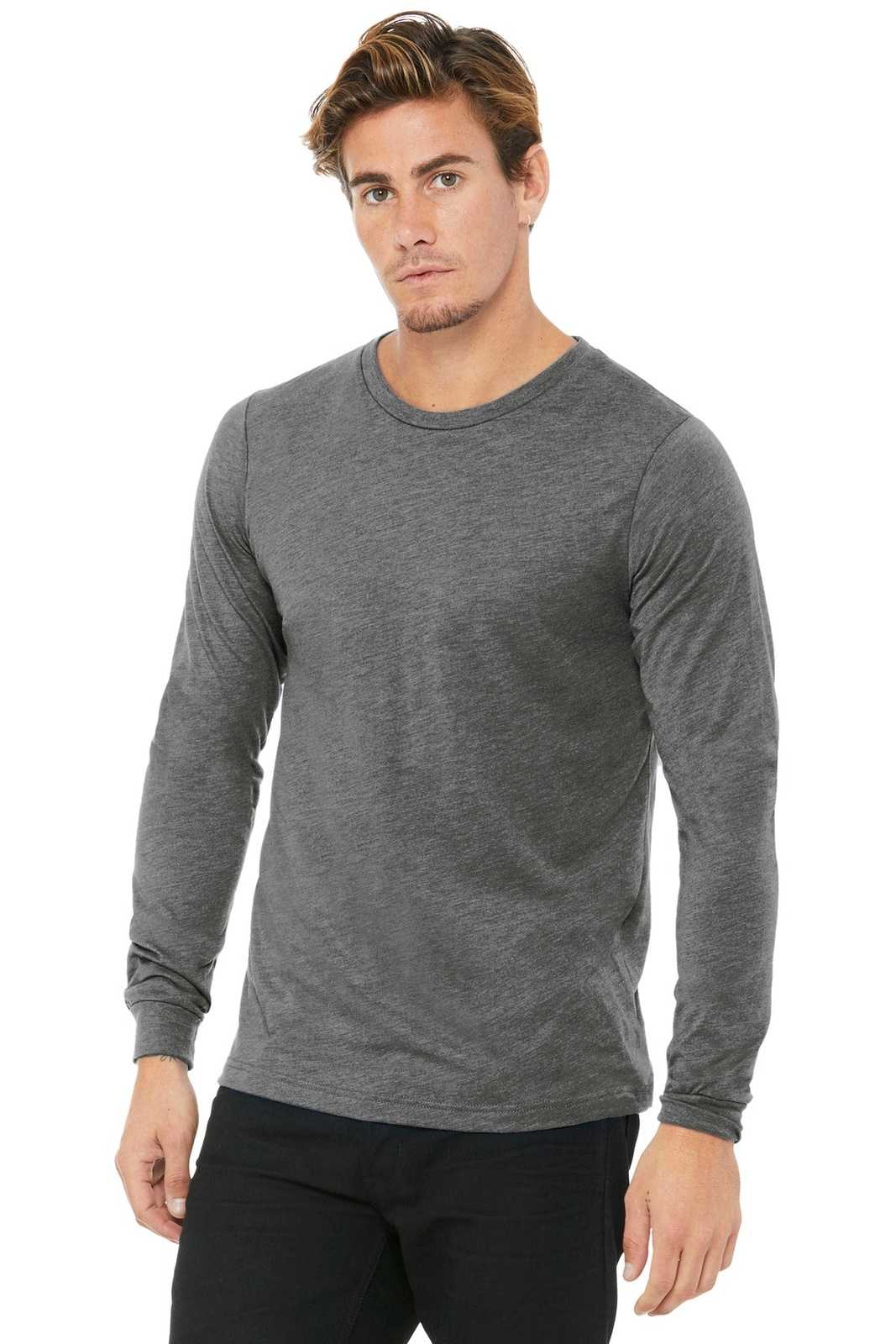 Bella + Canvas 3501 Unisex Jersey Long Sleeve Tee - Gray Triblend - HIT a Double