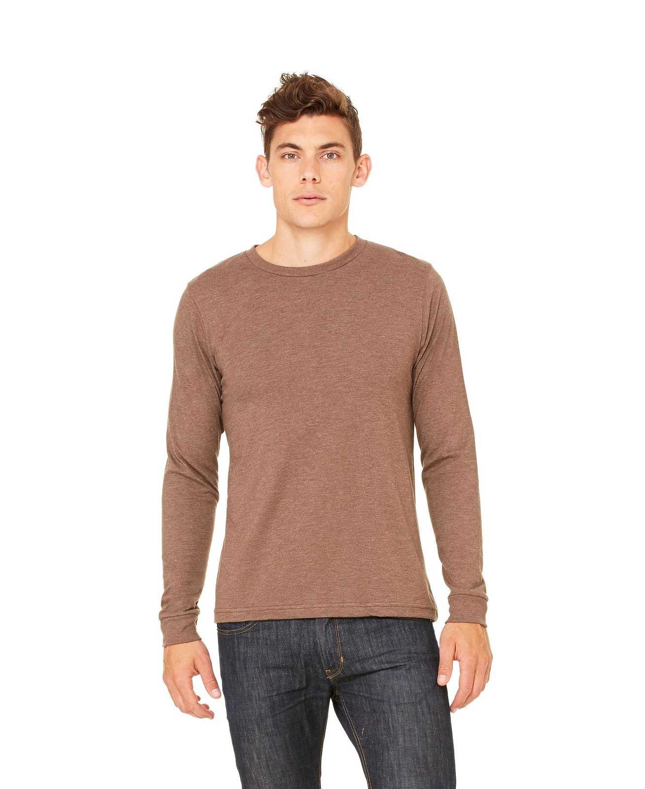 Bella + Canvas 3501 Unisex Jersey Long Sleeve Tee - Heather Brown - HIT a Double