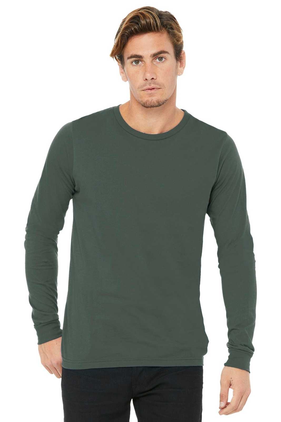 Bella + Canvas 3501 Unisex Jersey Long Sleeve Tee - Military Green - HIT a Double