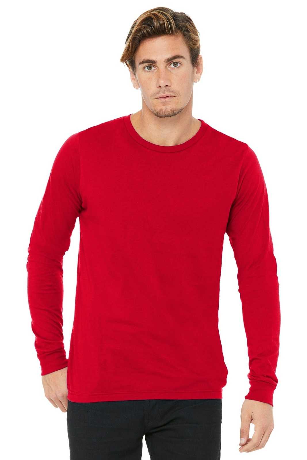 Bella + Canvas 3501 Unisex Jersey Long Sleeve Tee - Red - HIT a Double