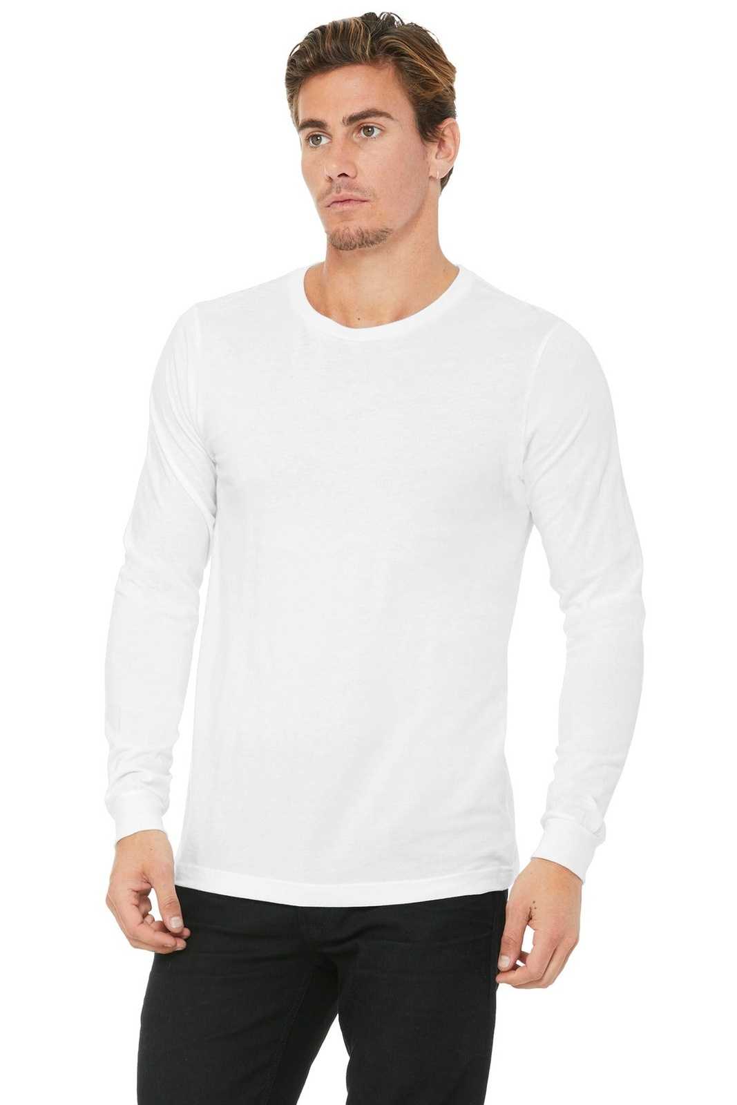 Bella + Canvas 3501 Unisex Jersey Long Sleeve Tee - White - HIT a Double