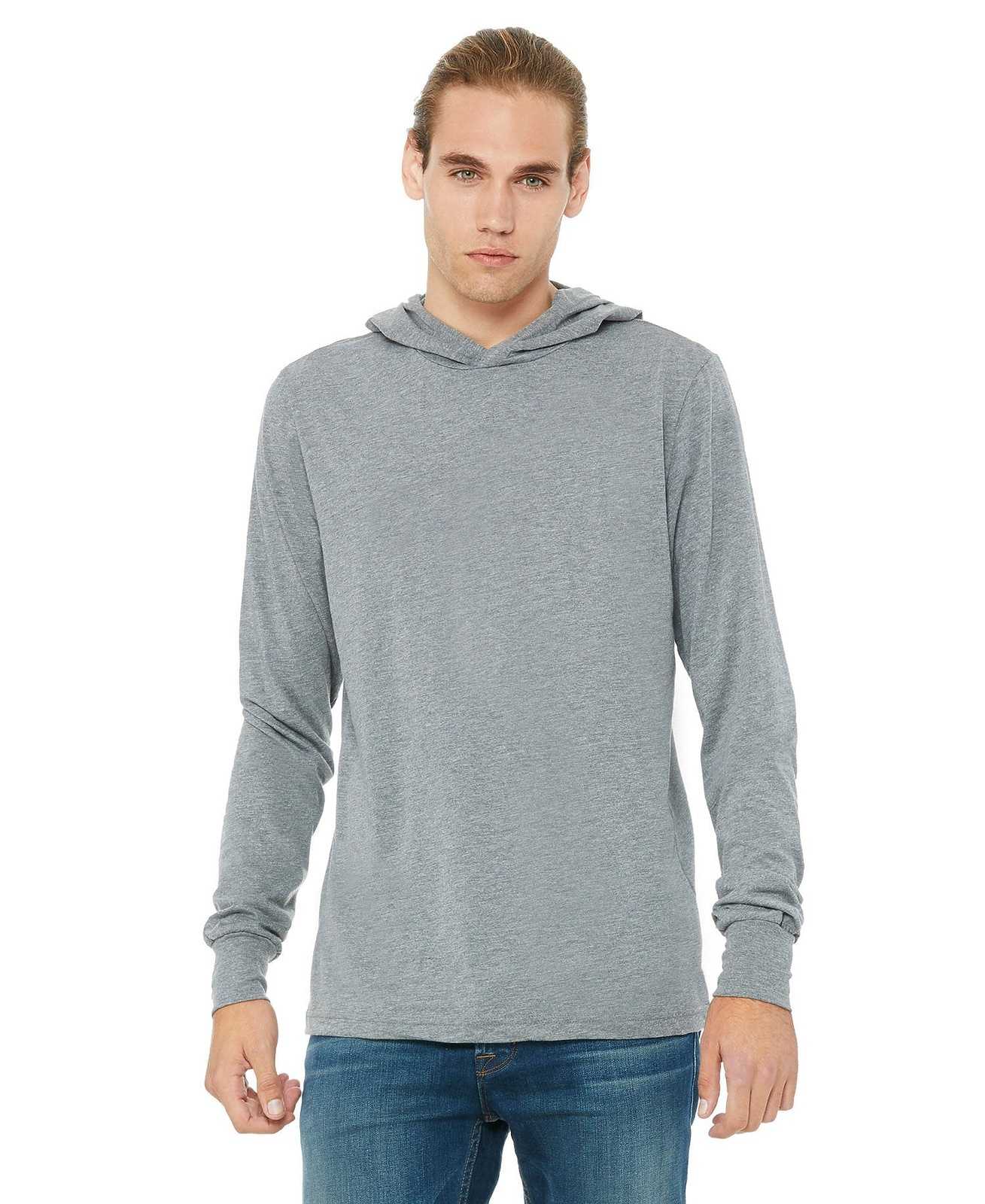Bella + Canvas 3512 Unisex Jersey Long Sleeve Hoodie - Grey Triblend - HIT a Double