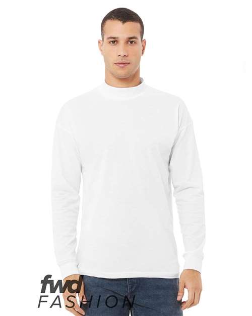 Bella + Canvas 3520 FWD Fashion Unisex Mock Neck Long Sleeve Tee - White - HIT a Double