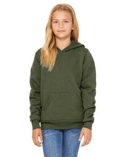 Bella + Canvas 3719Y Youth Sponge Fleece Pullover Hooded Sweatshirt - Military Green - HIT a Double