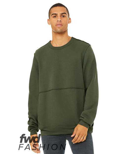 Bella + Canvas 3743 FWD Fashion Unisex Raw Seam Crewneck Sweatshirt - Military Green - HIT a Double