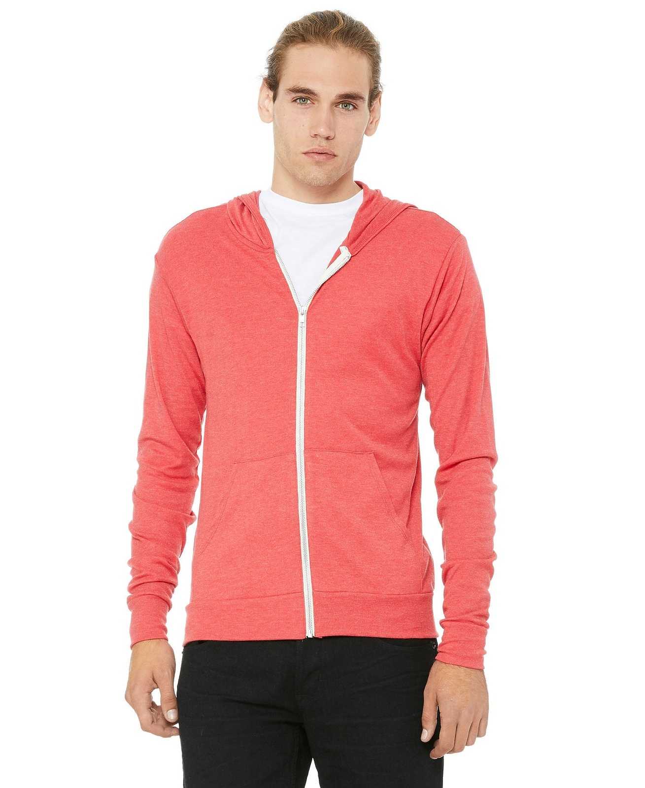 Bella + Canvas 3939 Unisex Triblend Full-Zip Lightweight Hoodie - Red Triblend - HIT a Double