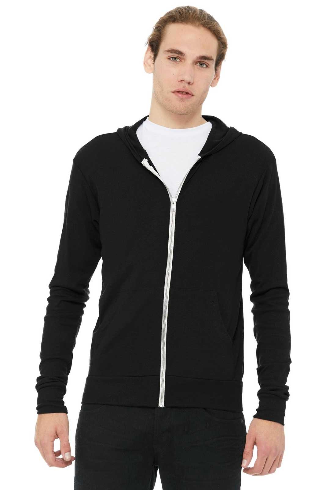 Bella + Canvas 3939 Unisex Triblend Full-Zip Lightweight Hoodie - Solid Black Triblend - HIT a Double