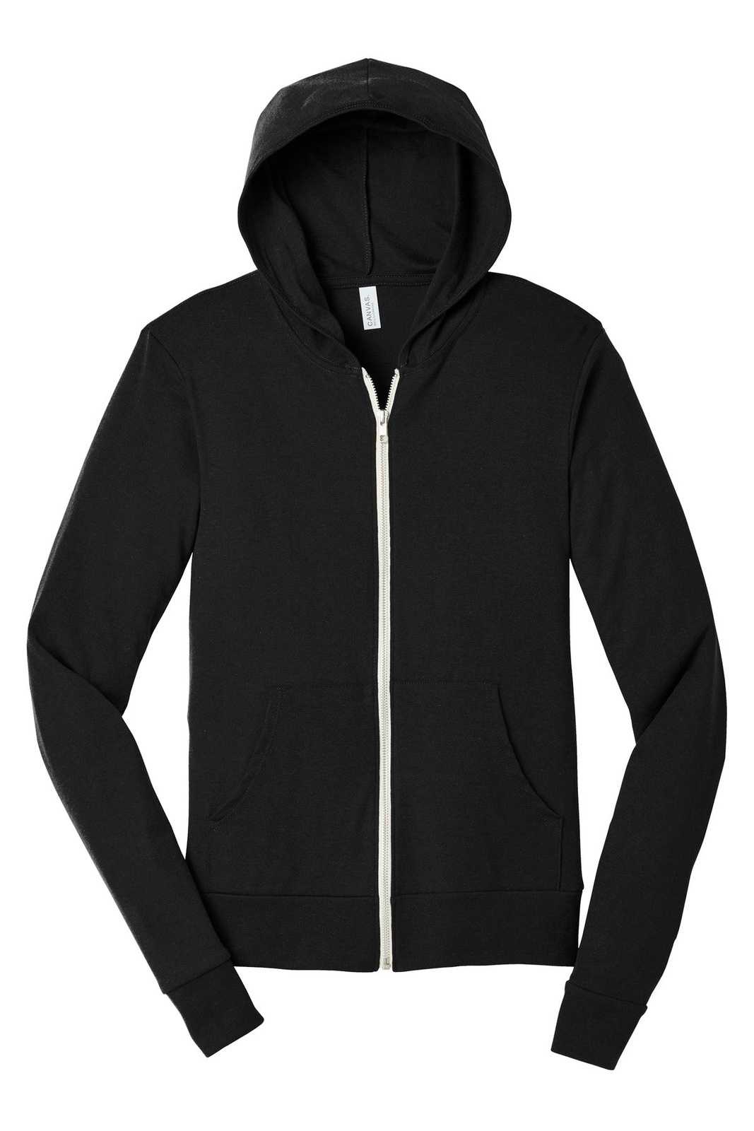 Bella + Canvas 3939 Unisex Triblend Full-Zip Lightweight Hoodie - Solid Black Triblend - HIT a Double