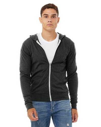 Bella + Canvas 3939 Unisex Triblend Full-Zip Lightweight Hoodie - Charcoal Black Triblend - HIT a Double